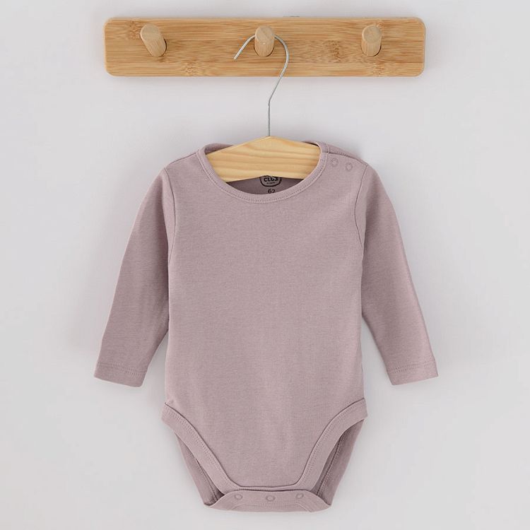 White lilac and brown long sleeve bodysuit with birds print- 3 pack