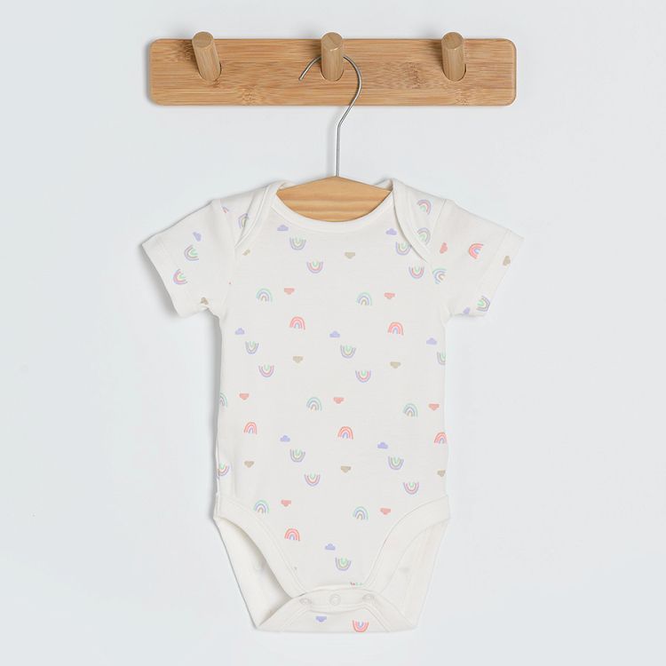 Neutral color short sleeve bodysuits with print- 3 pack
