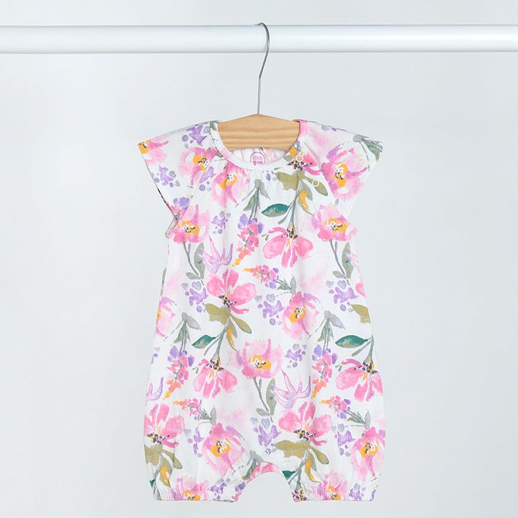 White with flowers and floral rompers- 2 pack