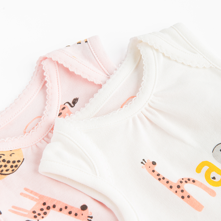 White and light pink sleeveless bodysuits with jungle animals and Happy Summer print- 2 pack