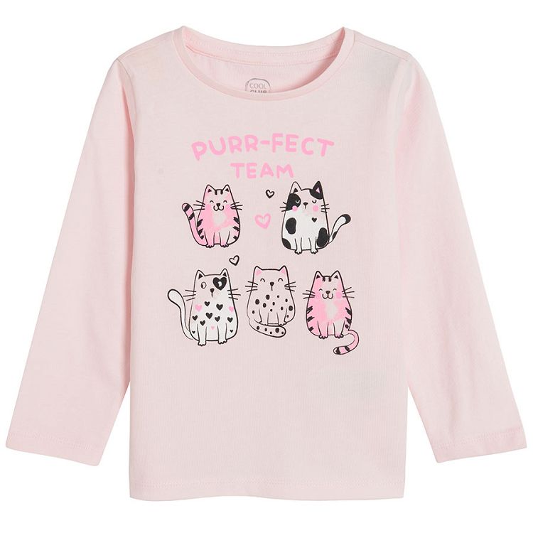 Pink long sleeve pyjamas with kittens print
