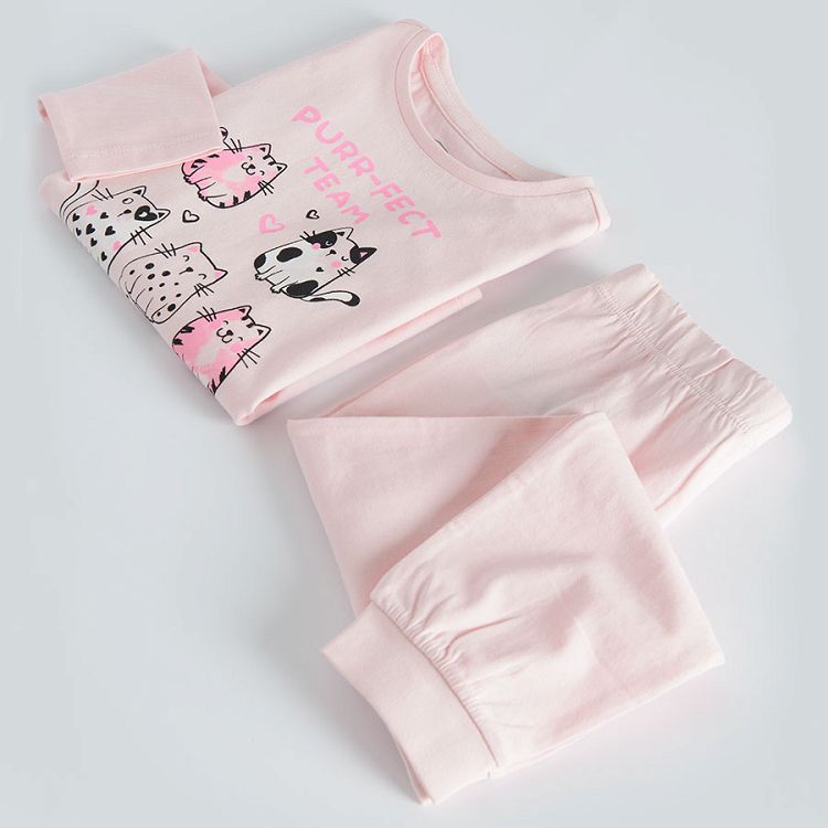 Pink long sleeve pyjamas with kittens print