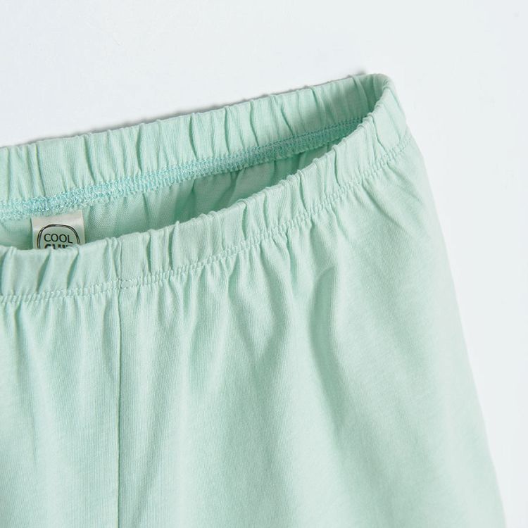 Green short sleeve and shorts pyjamas and cream long sleeve and pants pyjamas with kitten prints- 2 pack