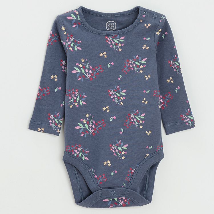 Pink, green and blue floral long sleeve bodysuits- 3 pack