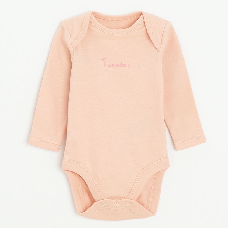 White and shades of pink long sleeve bodysuits with days of the week printed- 5 pack
