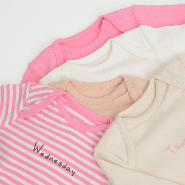 White and shades of pink long sleeve bodysuits with days of the week printed- 5 pack