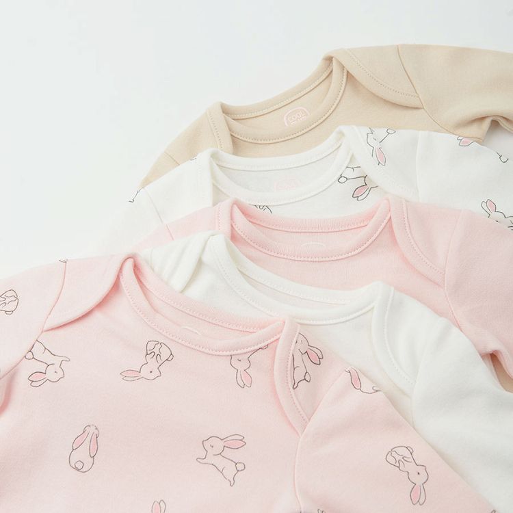 Pastel color long sleeve bodysuits with small animals print- 5 pack