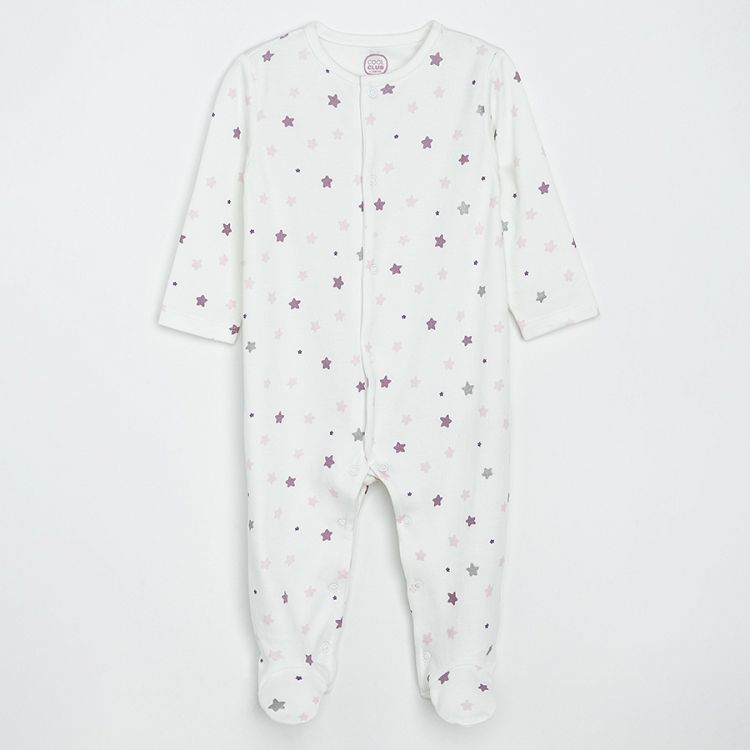 Pink and ecru footed overalls with planets print- 2 pack
