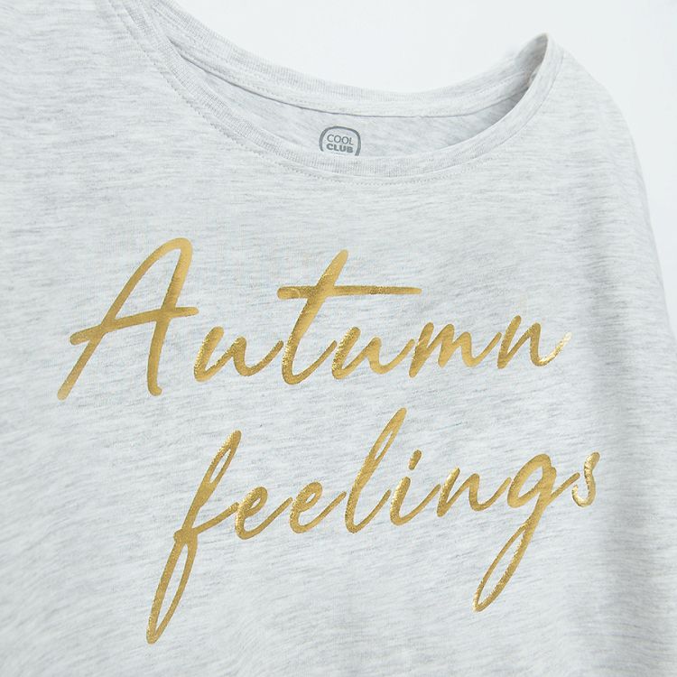 Grey "Autumn feelings' long sleeve pyjamas with pink floral pants
