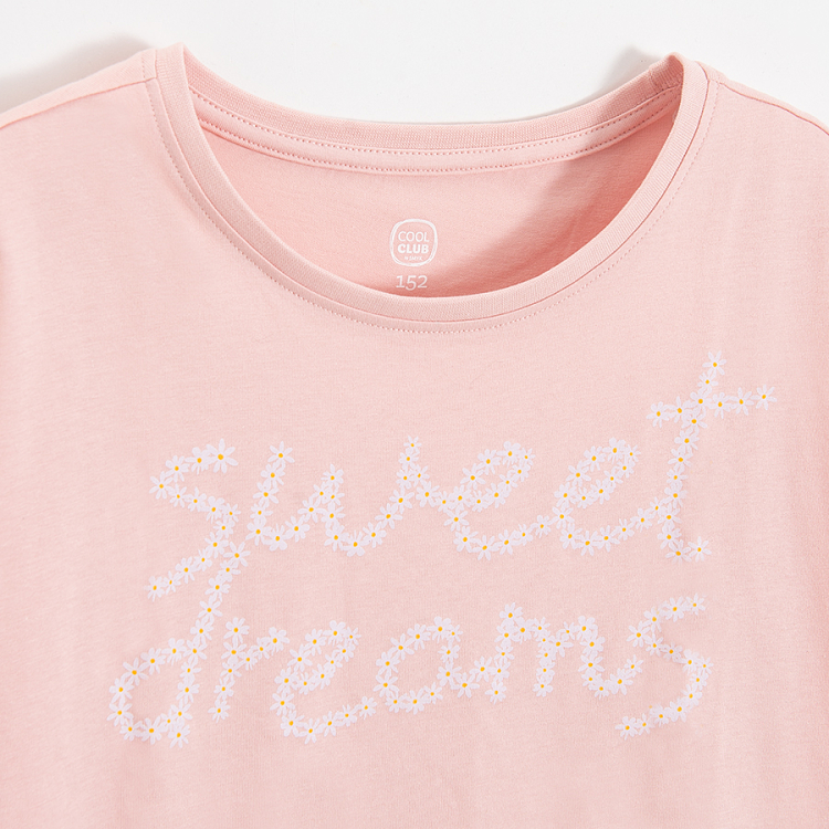 Pink short sleeve blouse SWEET DREAMS print and checkered shorts pyjamas- 2 pieces