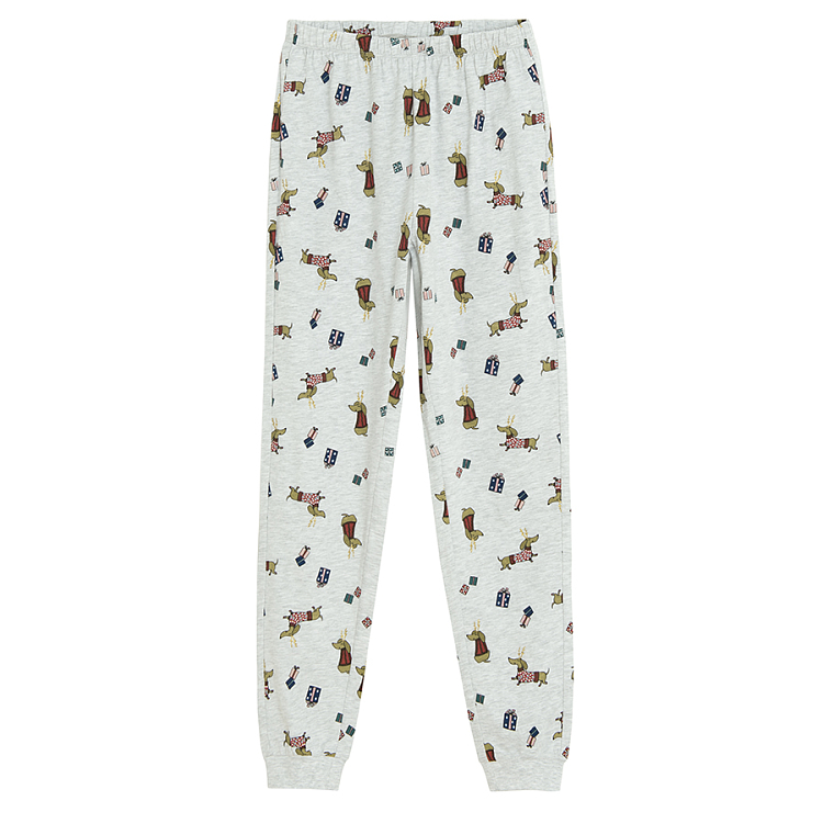 Red long sleeve blouse with raindeer and pants pyjamas