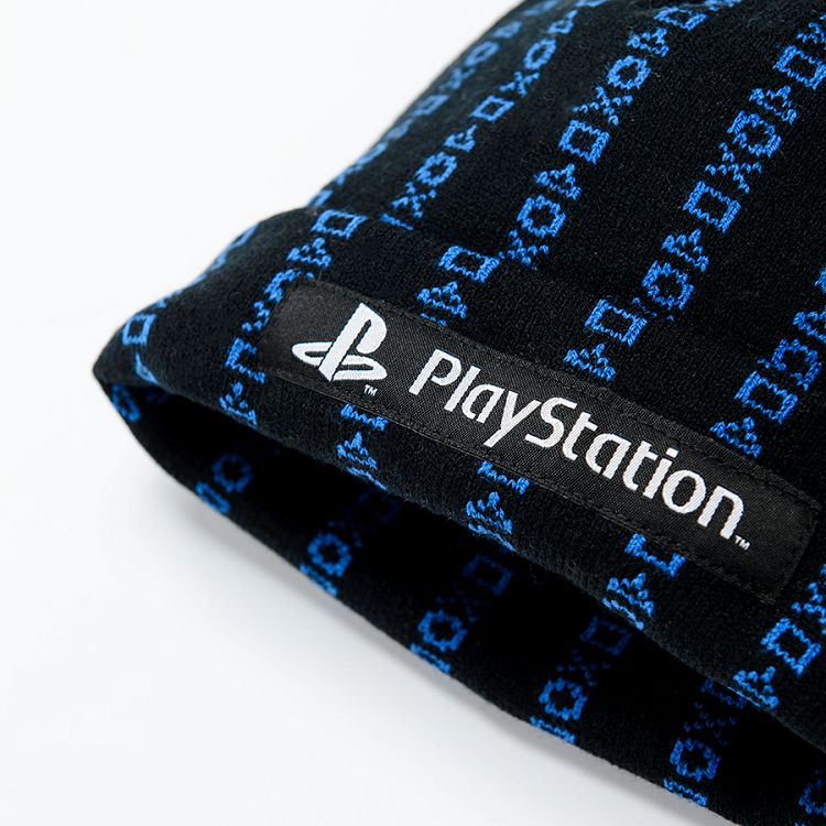 Σκούφος πλεκτός μαύρο μπλε με στάμπα Playstation
