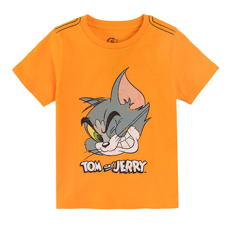 Μπλούζα κοντομάνικη πορτοκαλί με στάμπα Tom & Jerry