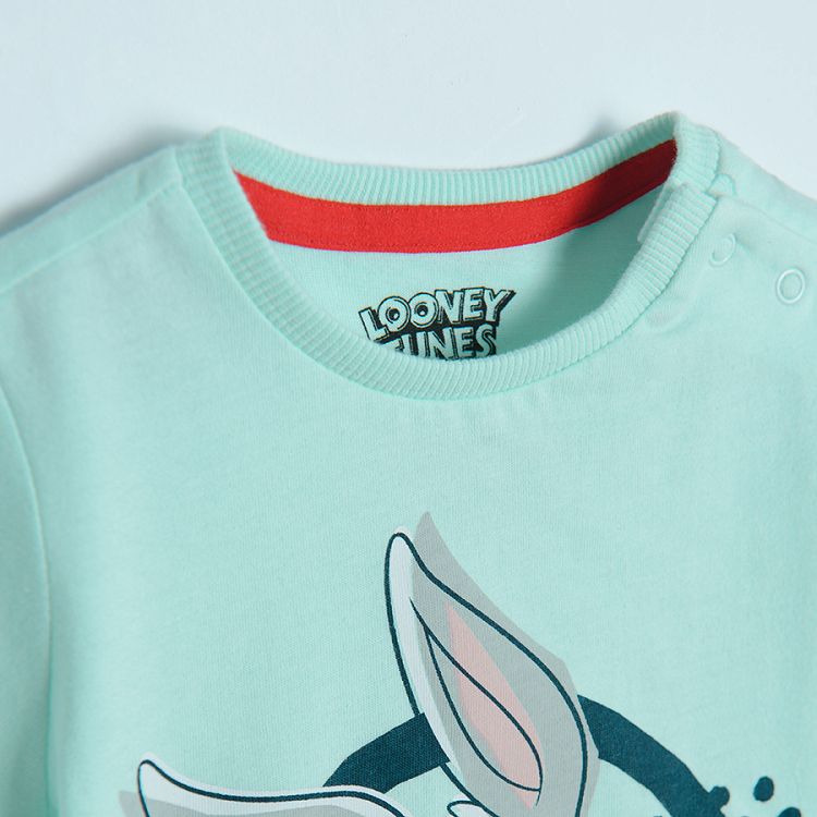 Looney Tunes light green shorts sleeeve T-shirt T-shirt and red shorts set
