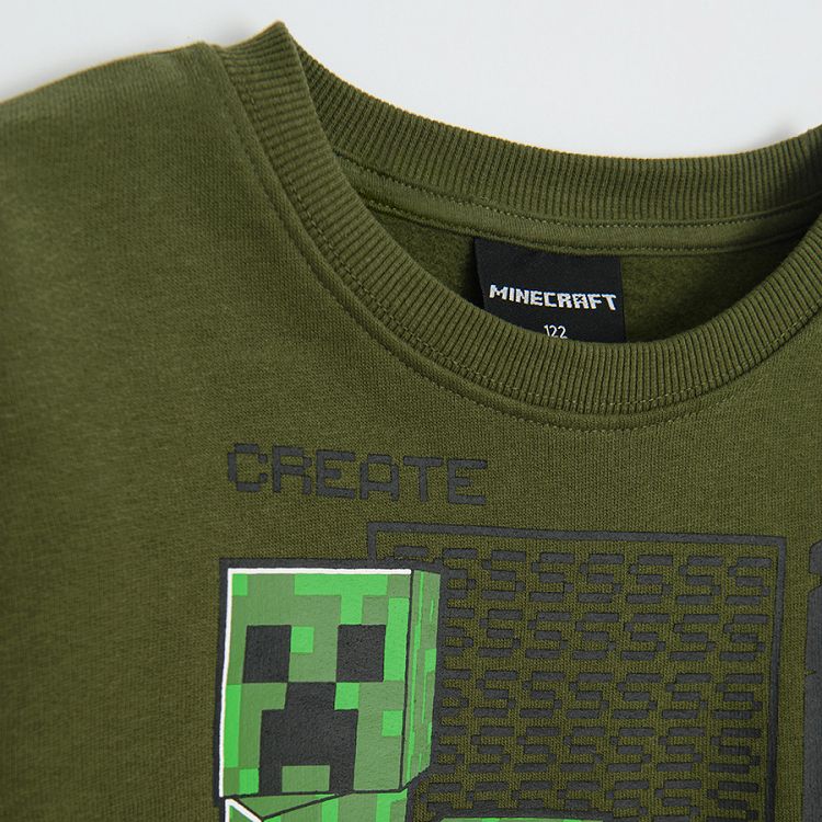 Μπλούζα μακρυμάνικη πράσινη με στάμπα Minecraft