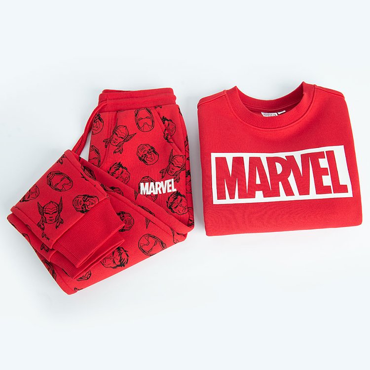 Σετ κόκκινο φούτερ μακρυμάνικο με στάμπα MARVEL και φόρμα παντελόνι κόκκινο με στάμπα ήρωες της MARVEL
