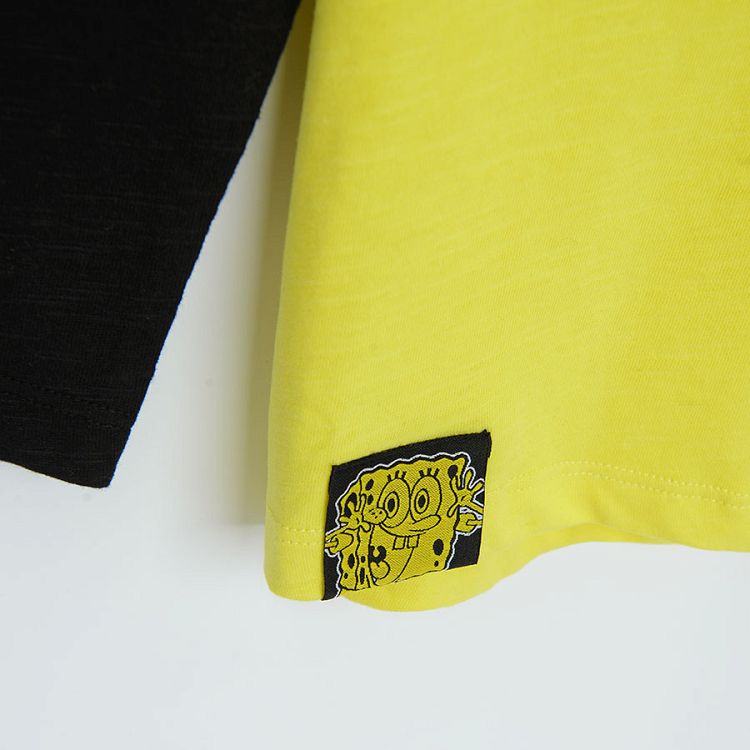 Μπλούζα μακρυμάνικη κίτρινη με μαύρα μανίκια και στάμπα ΜΠΟΜΠ Ο ΣΦΟΥΓΓΑΡΑΚΗΣ