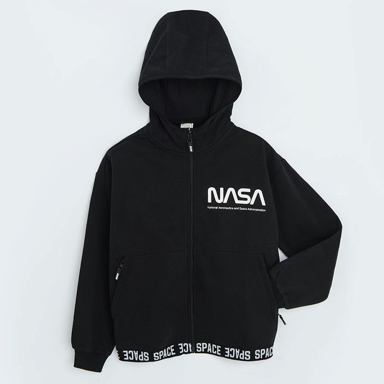 Φούτερ με φερμουάρ και κουκούλα μαύρο με στάμπα NASA