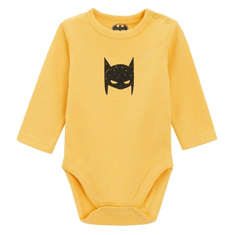Batman yellow, white and light grey long sleeve bodysuits- 3 pack