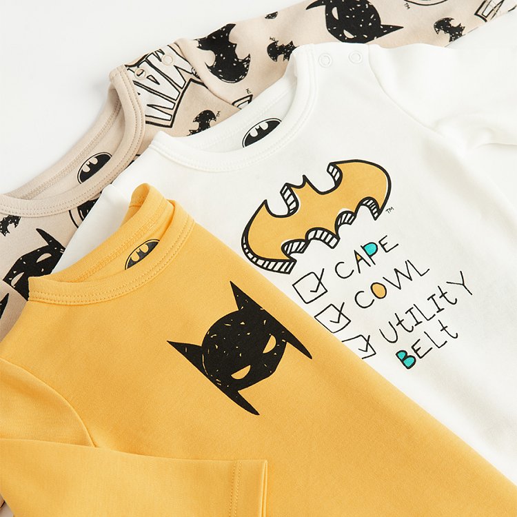 Batman yellow, white and light grey long sleeve bodysuits- 3 pack