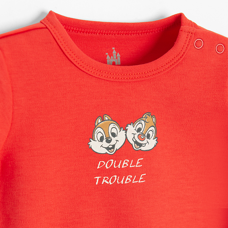 Chip and Dale yellow, beige, red and blue short sleeve bodysuits- 4 pack