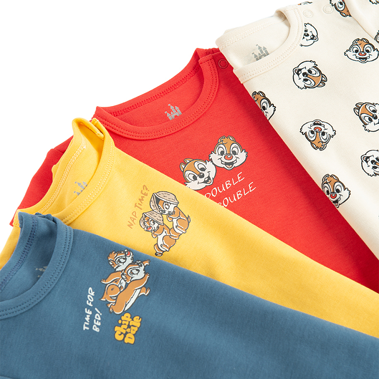 Chip and Dale yellow, beige, red and blue short sleeve bodysuits- 4 pack