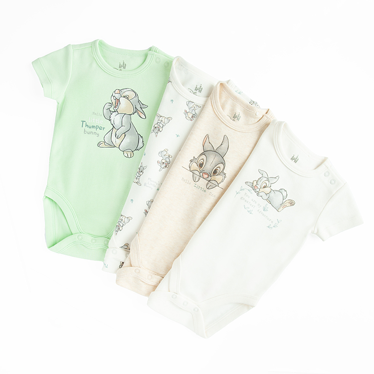 Bambi white, yellow and mint short sleeve bodysuits- 4 pack