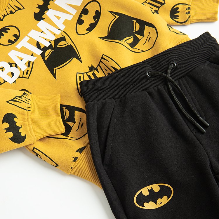 Σετ φόρμας φούτερ κίτρινο με στάμπα BATMAN και παντελόνι μαύρο