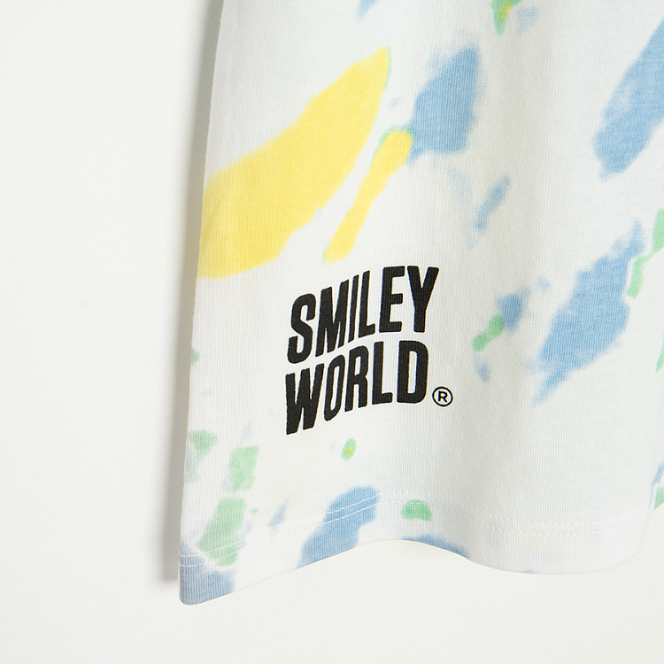 Μπλούζα κοντομάνικη με εφέ tie dye και στάμπα SMILEY WORLD
