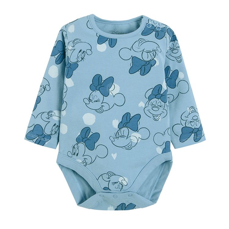 White and light blue Minnie Mouse long sleeve bodysuit 2-pack