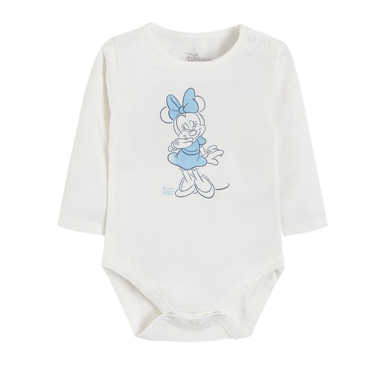 White and light blue Minnie Mouse long sleeve bodysuit 2-pack