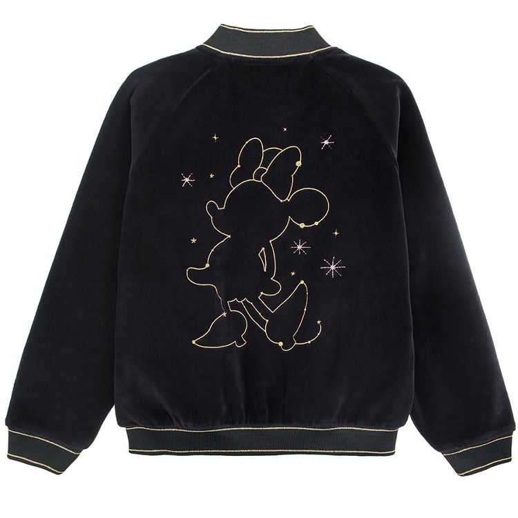 Ζακέτα μαύρη βελουτέ με φερμουάρ και στάμπα Minnie Mouse