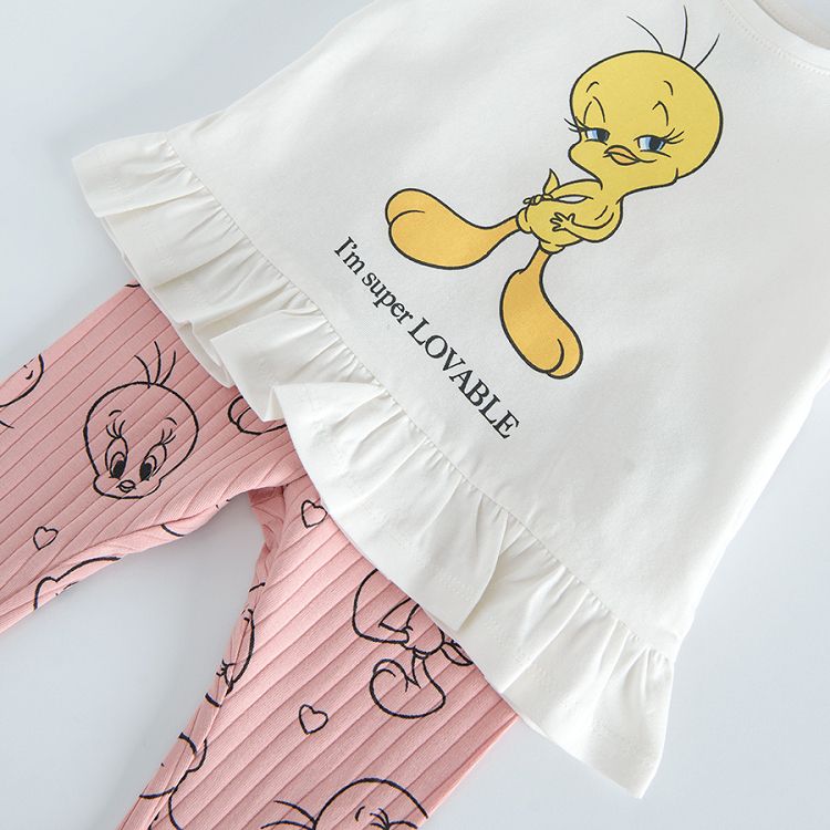 Σετ ροζ κολάν και λευκή μπλούζα με στάμπα Tweety