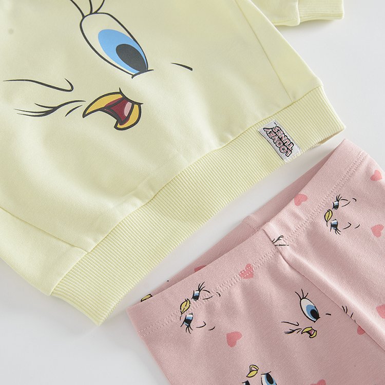 Σετ ροζ κολάν και μπεζ φούτερ με στάμπα Tweety