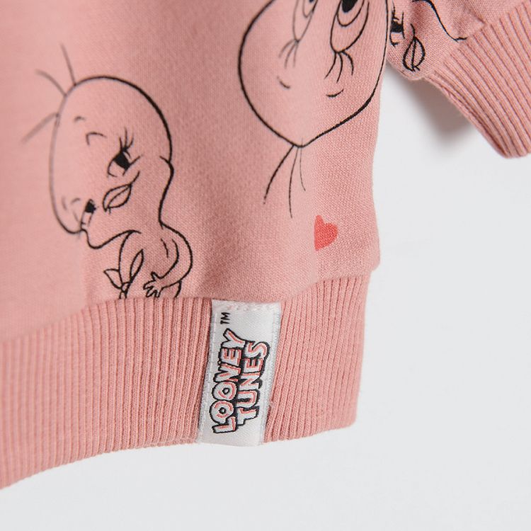 Light pink Looney Tunes zip through sweatshirt