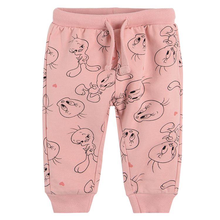 Light pink and cream Looney tunes jogging pants with adjustable waist - 2 pack