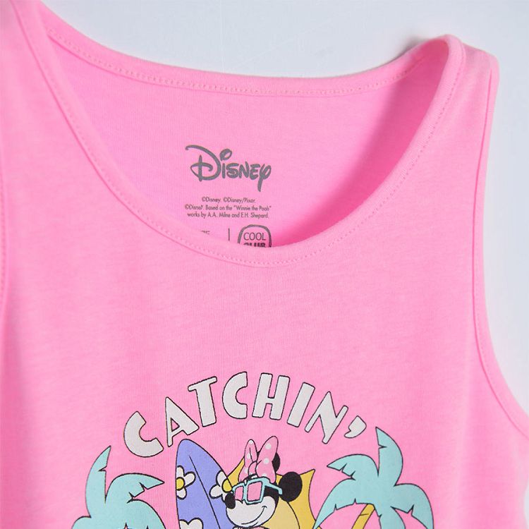 Μπλούζα αμάνικη ροζ με κρόσια και στάμπα Minnie Mouse