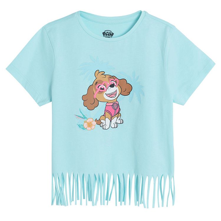 Paw Patrol pink and light blue short sleeve T-shirts with fringes