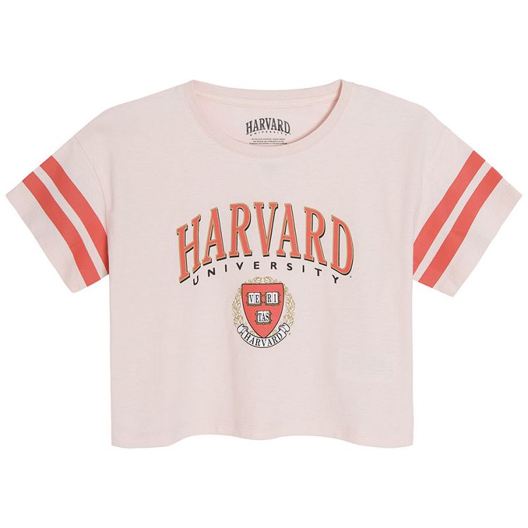 Μπλούζα κοντομάνικη crop top πορτοκαλί με στάμπα Harvard University