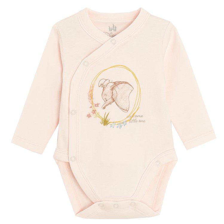 Dumbo the Elephant pink wrap long sleeve bodysuit, footed leggings, long sleeve footed overall and hat- 4 pieces