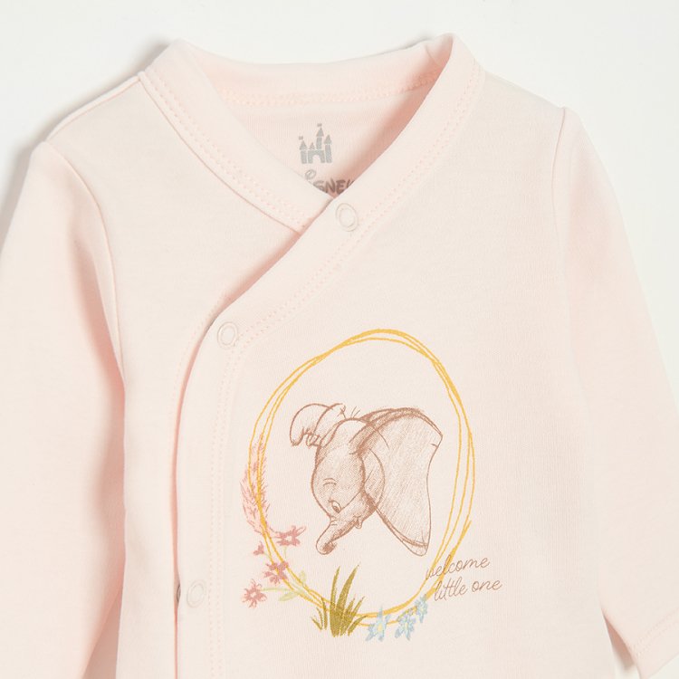 Dumbo the Elephant pink wrap long sleeve bodysuit, footed leggings, long sleeve footed overall and hat- 4 pieces