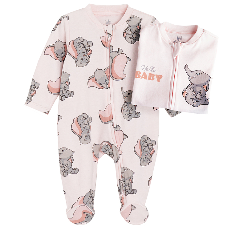 Dumbo the elephant long sleeve footed overall with zipper- 2 pack