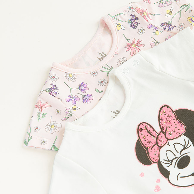 Minnie Mouse white short sleeve and pink floral bodysuits- 2 pacl