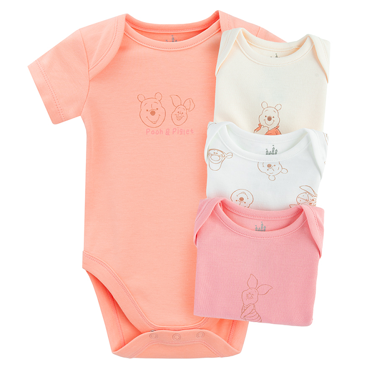 Winnie the Pooh white and 3 shades of pink short sleeve bodysuits- 4 pack