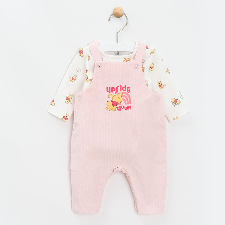 Winnie the Pooh pink footless overall and long sleeve bodysuit- 2 pieces