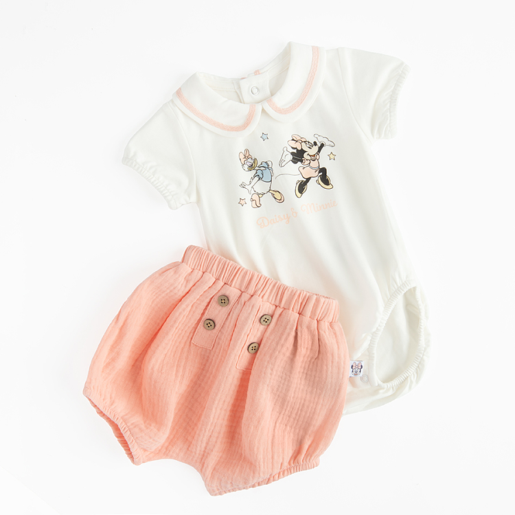 Minnie Mouse and Daisy Duck short sleeve bodysuit and coral shorts- 2 pieces