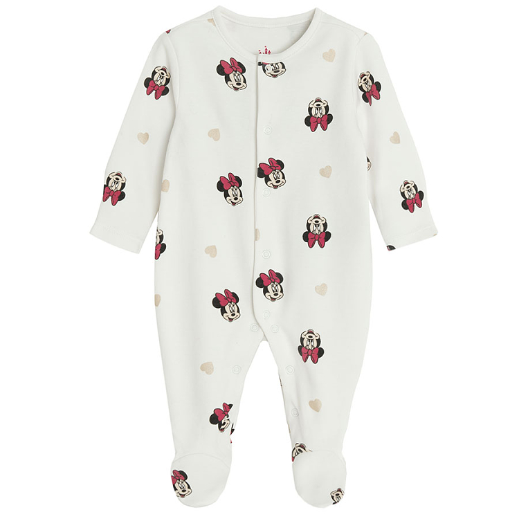 Minnie Mouse white and burgundy footed long sleeve overall- 2 pack
