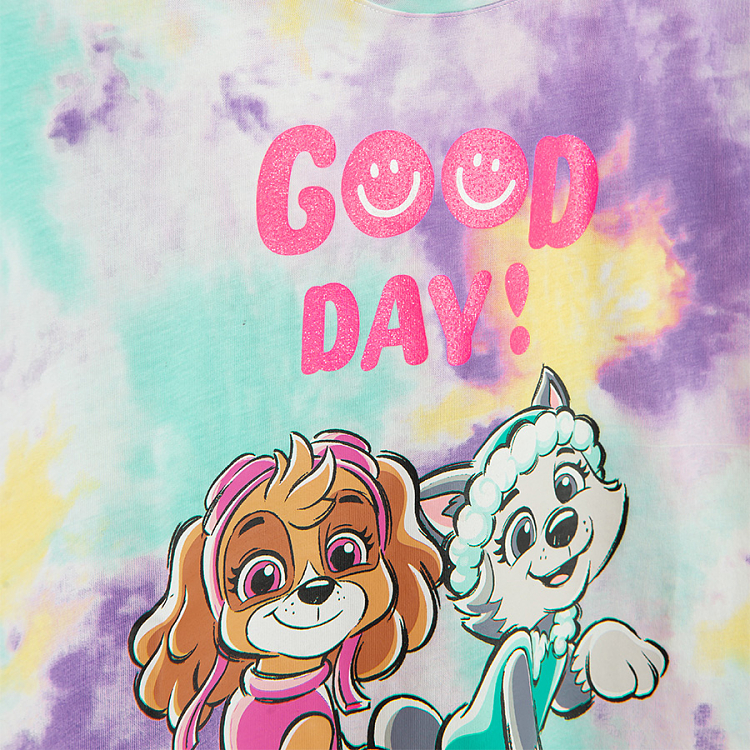 Μπλούζα κοντομάνικη με εφέ tie dye και στάμπα PAW PATROL