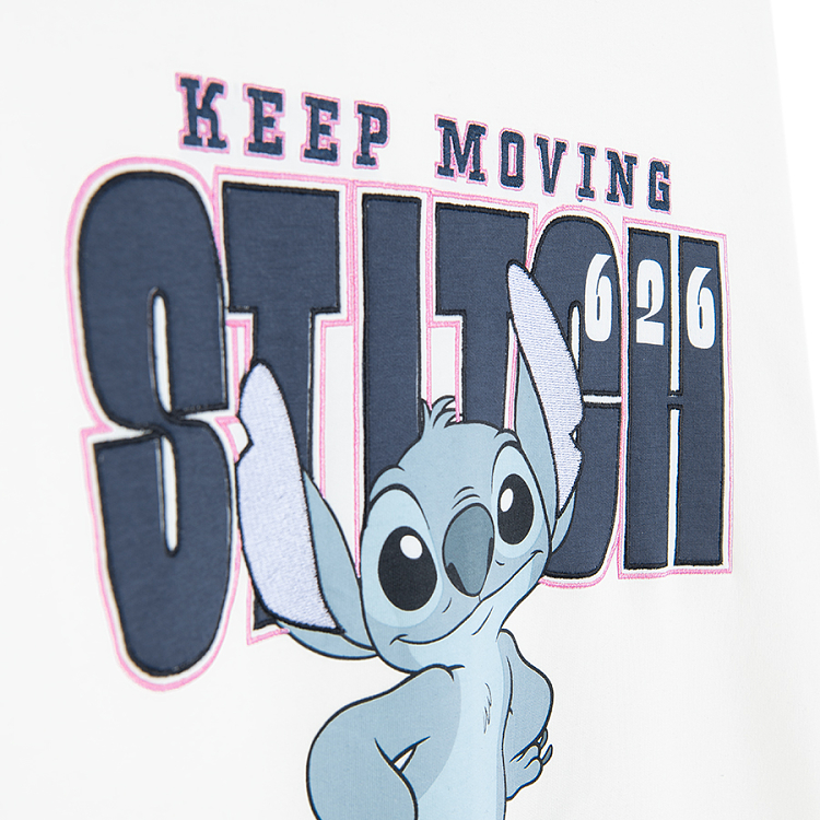 Ζακέτα φούτερ λευκή με κουμπιά και στάμπα  LILO & STITCH