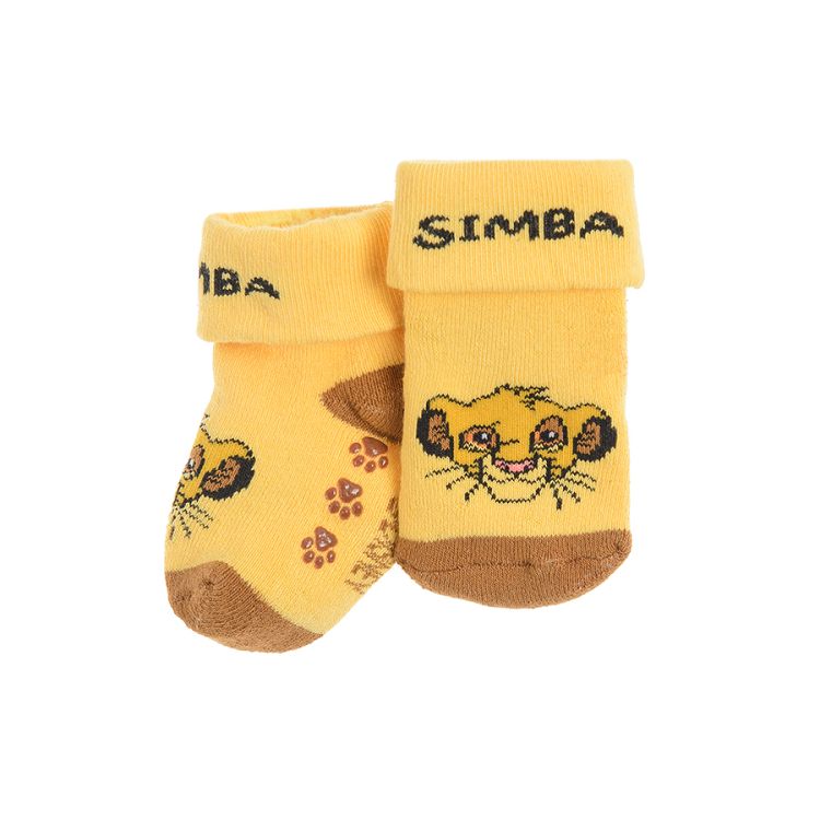 Κάλτσες κίτρινες με στάμπα Simba και αντιολισθητικές σόλες